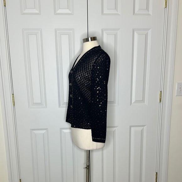 St. John Evening Black Beaded Cardigan Knit Sweater Jacket Sz4 - Picture 8 of 14